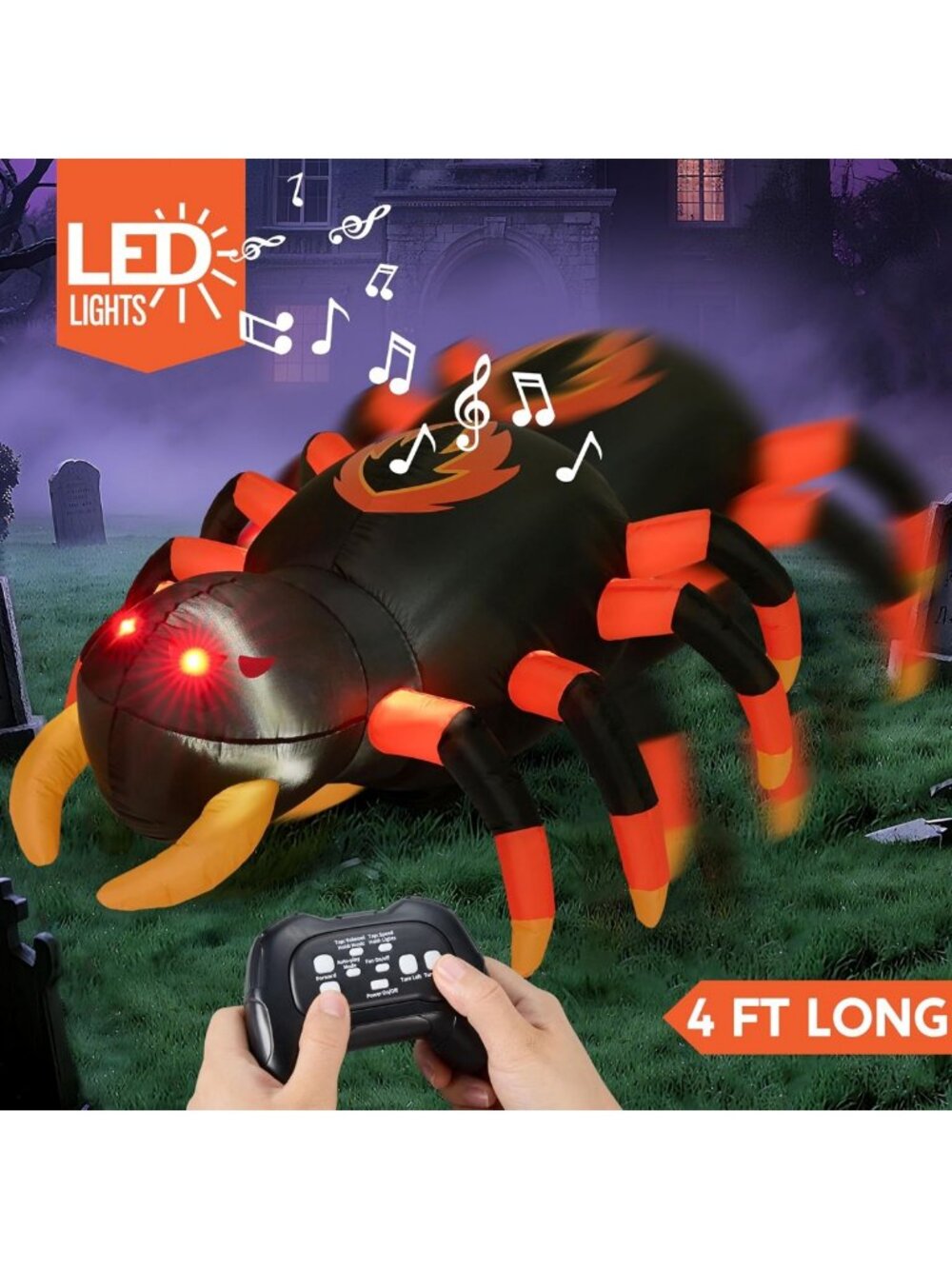 4FT Halloween Inflatable Spider with Remote Control, 360° Rotation & LEDs for - Picture 3 of 8